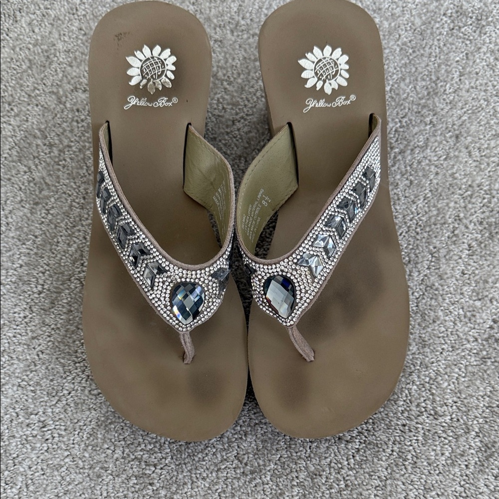 Yellow Box Women's Brown Sandals with Silver Accents